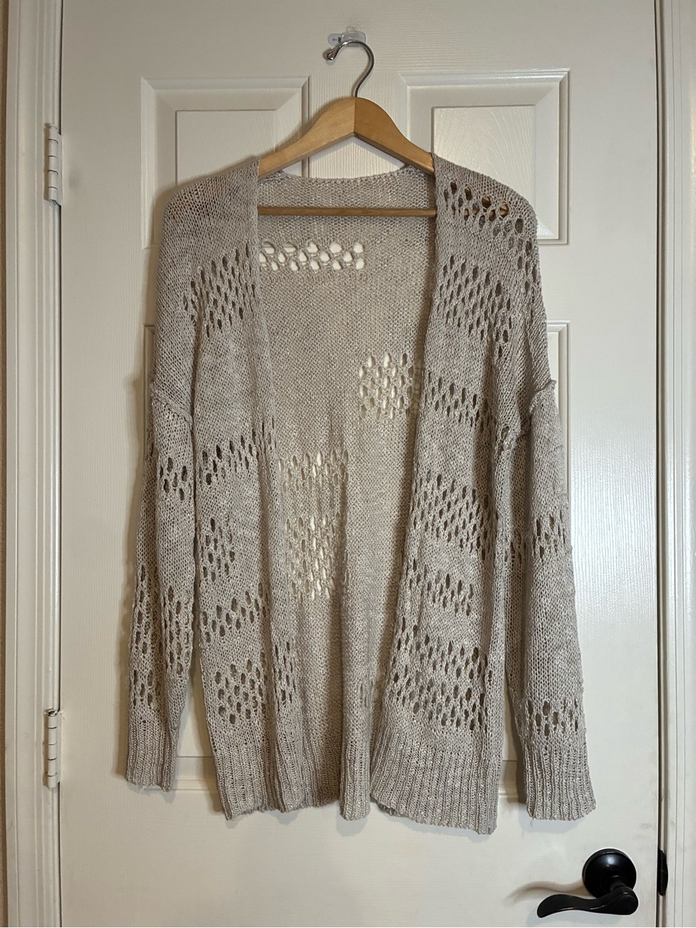Open-Front Beige Knit Cardigan